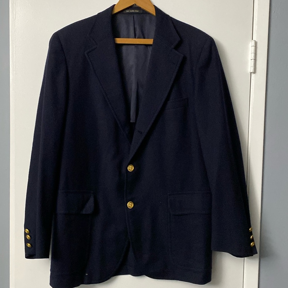 VTG 80’s Era Men’s Wool Nave Blue Blazer With Gold Buttons - 42R / Slim Fit
